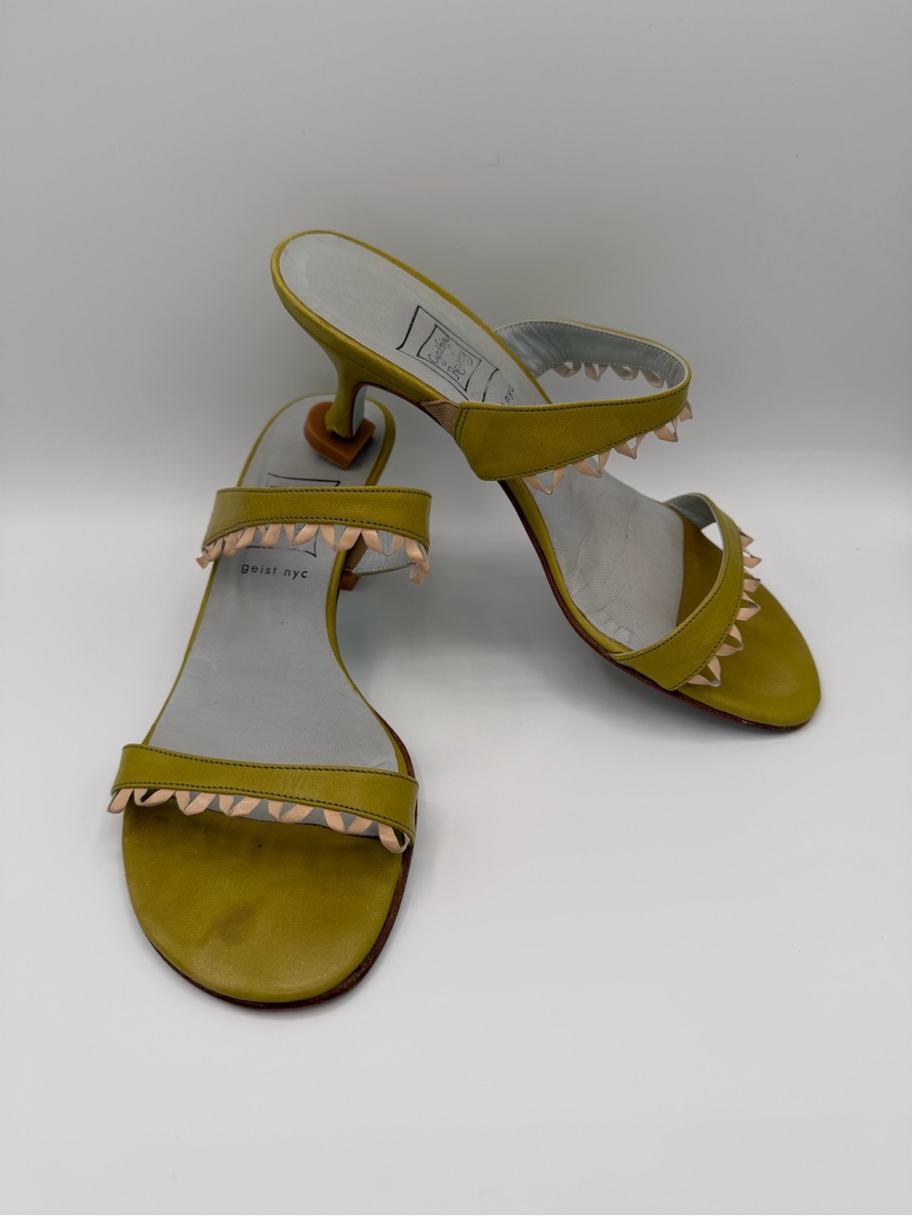 Cynthia Rowley Olive Green Slide Heels with Beige Stud Trim - Picture 2 of 5